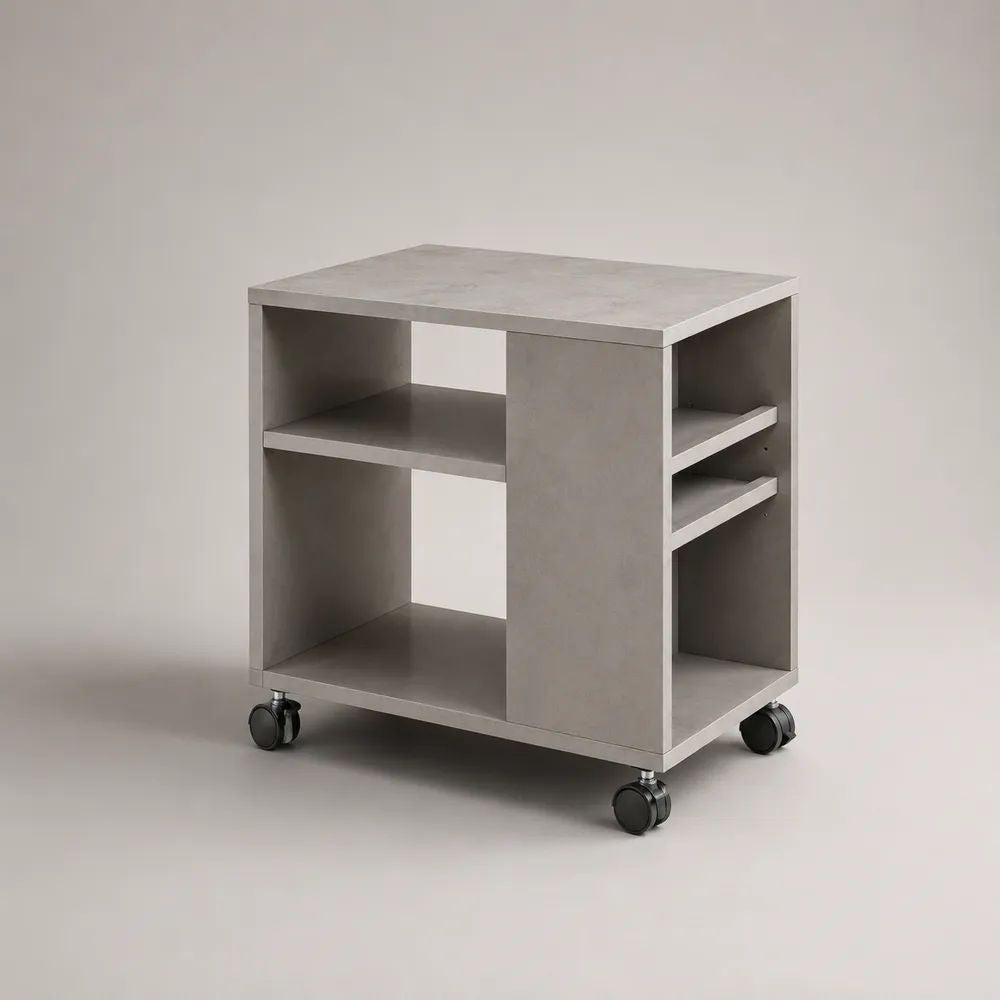 Mobiler Couchtisch mit Rollen aus melaminbeschichteter Spanplatte, rechteckig, Betongrau/Schwarz, 60 × 50 × 65 cm