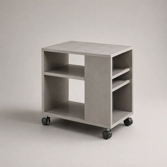 Mobiler Couchtisch mit Rollen aus melaminbeschichteter Spanplatte, rechteckig, Betongrau/Schwarz, 60 × 50 × 65 cm
