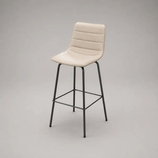Barhocker mit Rückenlehne, Polyesterbezug und Stahlgestell, Beige/Schwarz, 47 × 52 × 101 cm