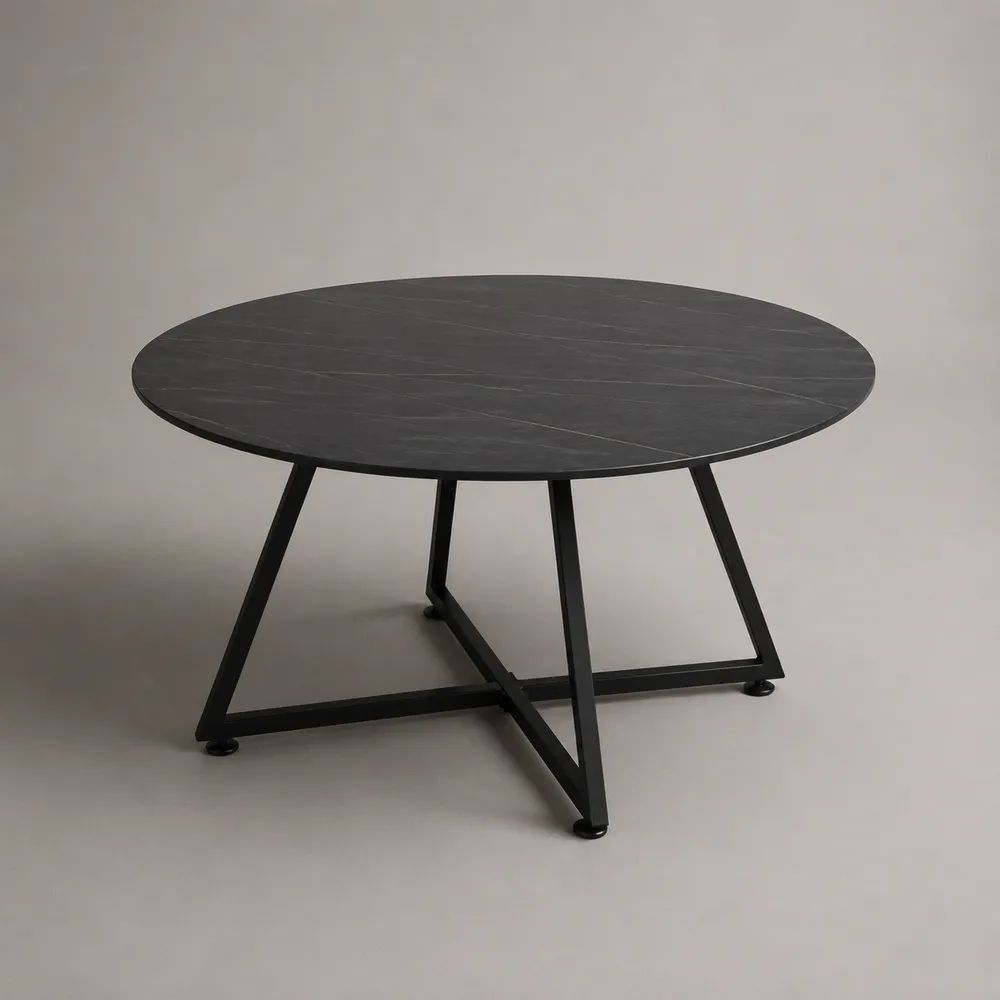 Runder Couchtisch mit Keramikplatte und Stahlgestell, Schwarz/Grau, Ø 80 × H 45 cm