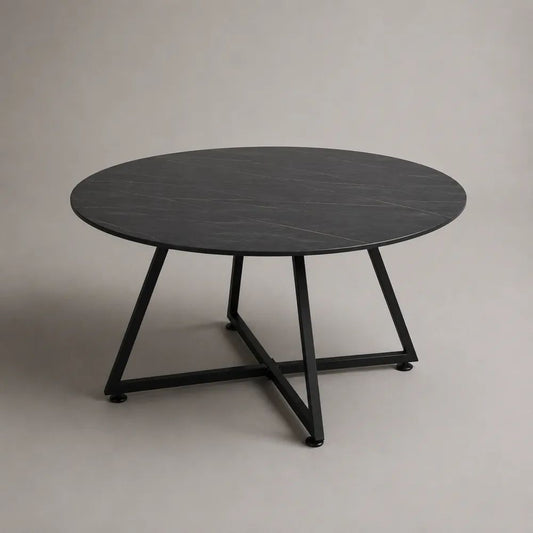 Runder Couchtisch mit Keramikplatte und Stahlgestell, Schwarz/Grau, Ø 80 × H 45 cm