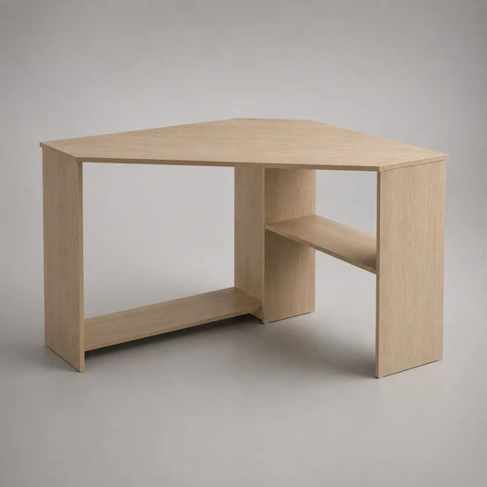 Eckschreibtisch mit 2 Ablagen aus melaminbeschichteter Spanplatte, Eichefarben, 120 x 90 x 75 cm