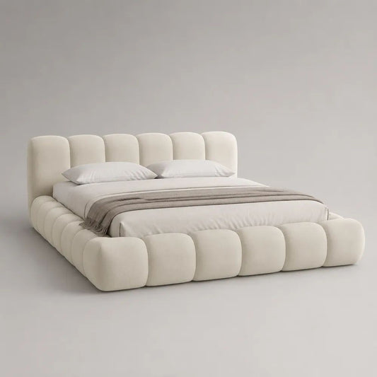 Stauraum-Polsterbett 180 × 200 cm mit Lattenrost und Polyester-Chenille-Bezug, 246 × 228 × 112 cm, Cremeweiß
