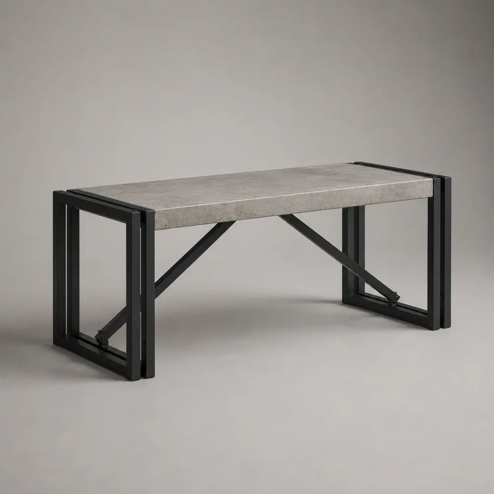 Rechteckiger Couchtisch aus MDF und Stahl in Grau/Schwarz, 110 × 45 × 45 cm