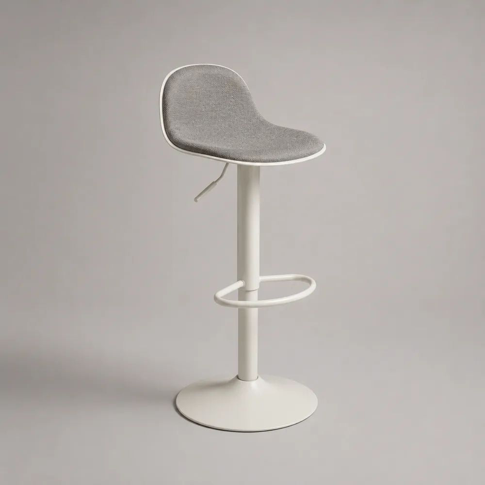 Höhenverstellbarer Barhocker aus Metall und Stoff, 360° drehbar, Grau/Weiß, 44 × 48 × 84–105 cm